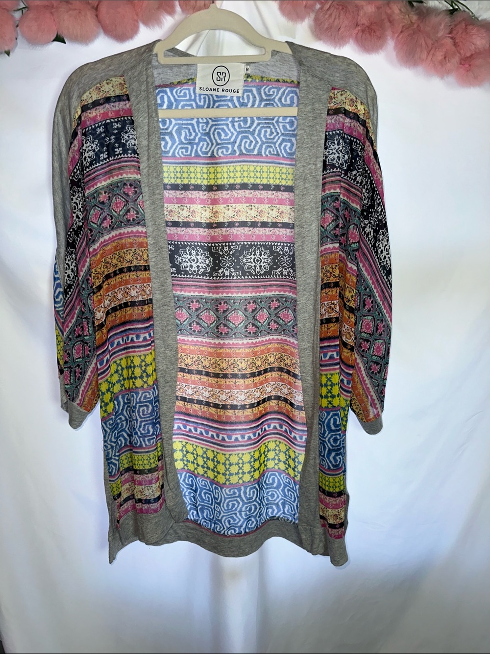 Sloane Rouge Multicolor Open Front Printed Cardigan